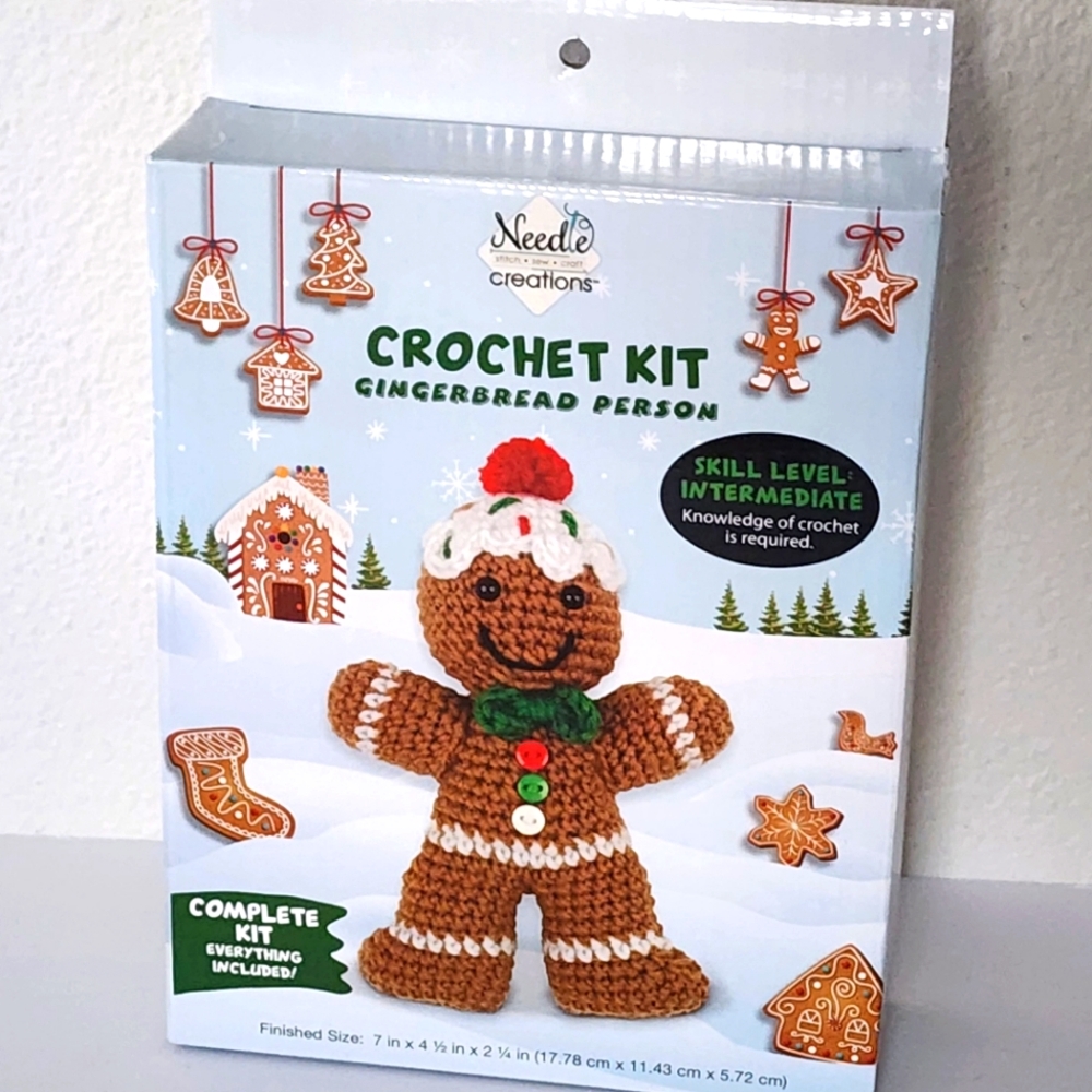 Crochet Gingerbread Man Kit Everything Included Christmas Holiday NIB